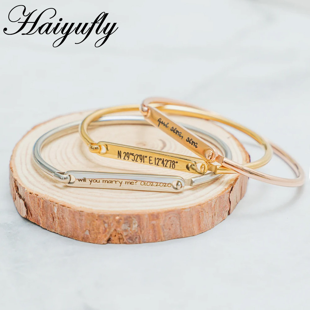 Coordinates Bracelet - Haiyufly-Pulseira De Texto Personalizado Em Aço