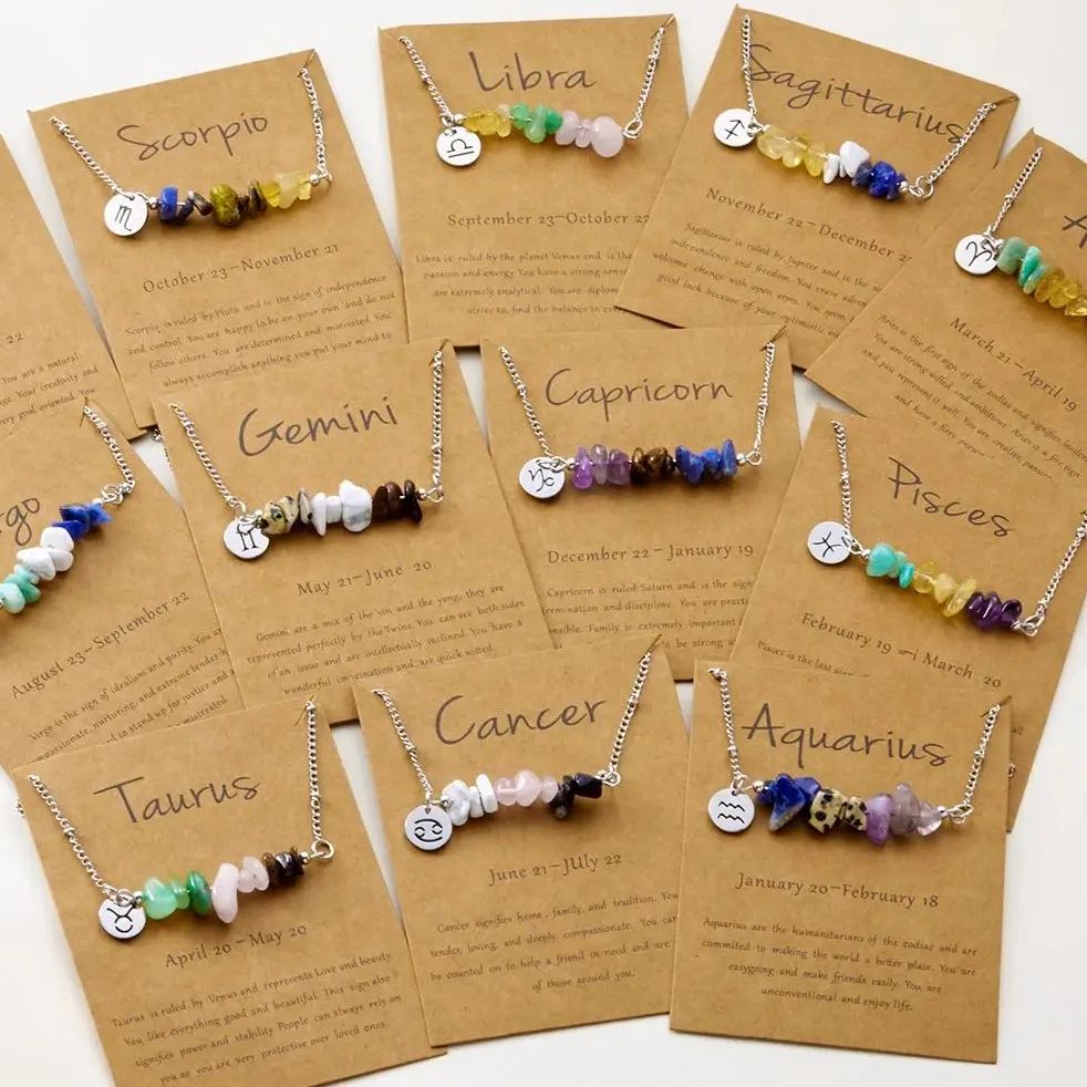 12 constelações de pedra natur - Birth Flower Necklace avaliação e preço